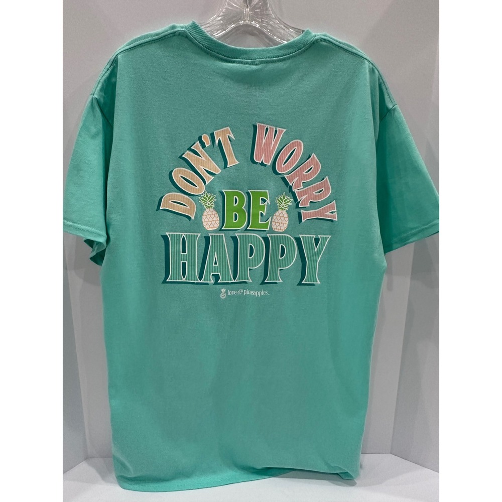 Love & Pineapples Don't Worry Be Happy Graphic T-Shirt Seafoam Green Large